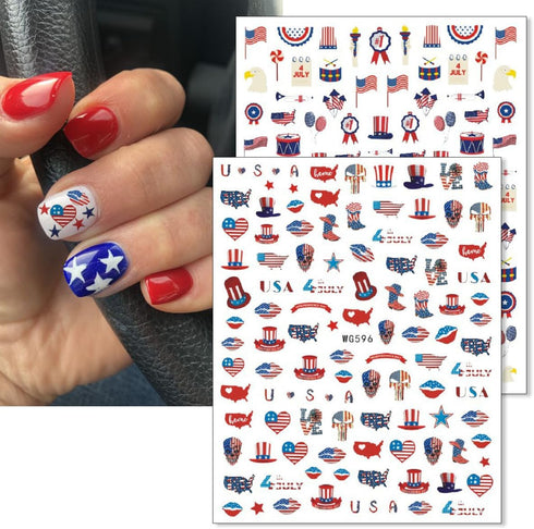 6 Sheets Independence Day Nail Art Stickers, 4th of July Nail Decals, 3D Self-Adhesive Art Supplies for Women