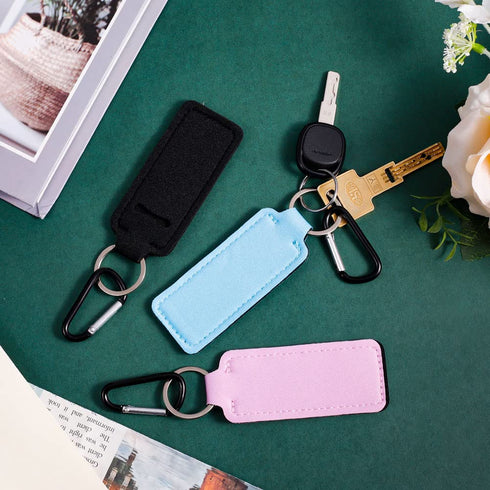 Pengxiaomei 3 Pcs Chapsticks Holder Keychain - Small Christmas Gifts for Women, Stocking Stuffers (Pink, Blue, Black)