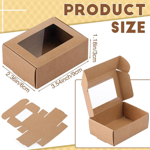 Zonon 30 Pcs Soap Boxes for Homemade Packaging, Mini Kraft Treat Boxes with Window for Gift Packaging (Brown)