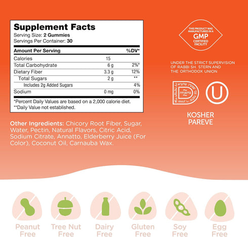Zahler Fiber Gummies for Adults & Kids, 60 Count, Certified Kosher, Chewable Fiber Supplements