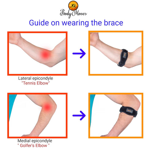 BodyMoves Tennis Elbow Brace, 2pcs with Hot and Cold Ice Pack, Support Gear for Sports Daily Use, Reduces Joint Pain