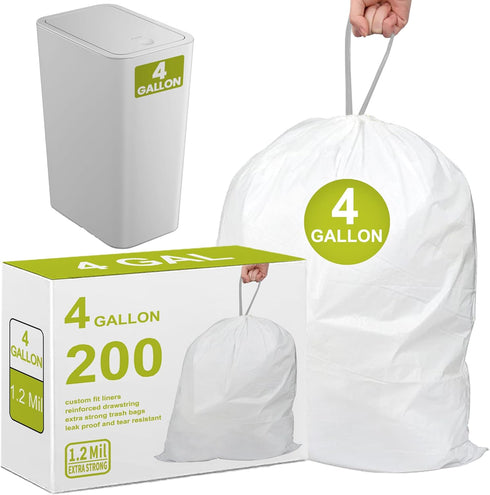 Joylake 4 Gallon 200 Count Drawstring Pre-Separated Trash Bags Heavy Duty for 4-5