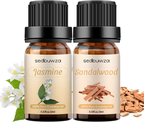 Sedbuwza Sandalwood & Jasmine Essential Oil Gift Set - 100% Pure Organic for Diffuser & Candle Making