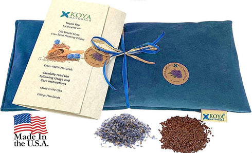 KOYA Naturals Soft Velvet Flax Seed Pillow - Microwavable Heating Pad for Neck, Muscle, Joint Pain Relief (Turquoise)