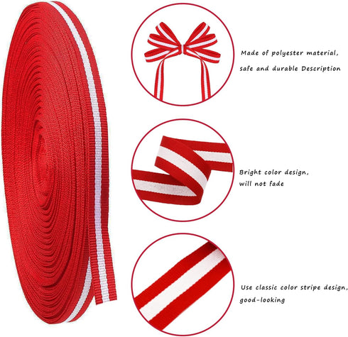 Red Striped Grosgrain Ribbon, 3/8 Inch x 55 Yards, Polyester Fabric for Christmas, Wedding, DIY Crafts, Gifts