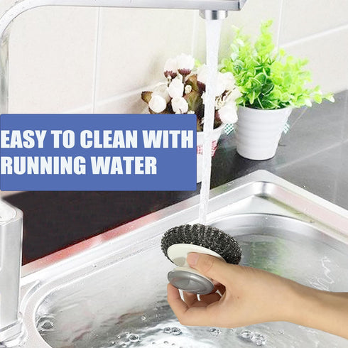 Heavy Duty Stainless Steel Wool Scrubber with Handle, Steel Brush for Cleaning Pots, Pans, Grills, Sink (4 Pack)