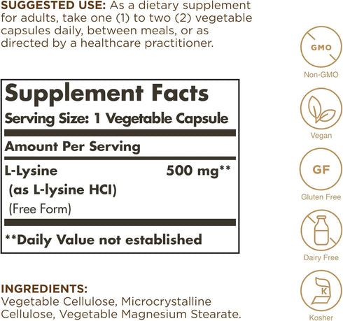 L-Lysine 500 MG, 100 Vcaps