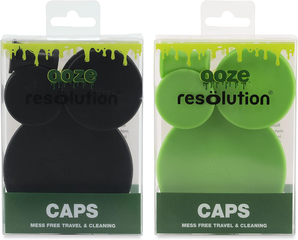 RESLUTION Ooze Resolution Glass Cleaner Caps (1 Large, 2 Small, Black/Green Bundle) Silicone