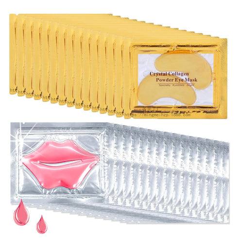 30 Pairs 24K Gold Eye Masks & Lip Masks - Crystal Collagen Patches for Puffy Eyes, Moisturizing Skin Care