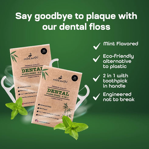 Natural Dental Floss Picks, Mint Flavored Toothpicks, 2-in-1 Natural Floss & Toothpicks, 200 Count