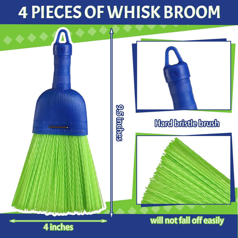 Domensi 4 Pcs Whisk Broom, Poly Fiber Handheld Brush for Indoor and Outdoor Cleaning