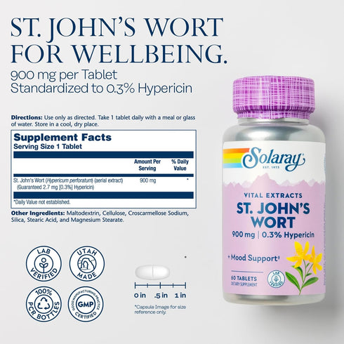 SOLARAY St. Johns Wort Aerial Extract, One Daily 900mg, 60 Tablets