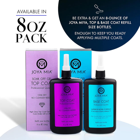 JOYA MIA Gel Polish Set - Base & Top Coat, No Wipe, Soak-Off, 15ml Each, Long-Lasting, High-Gloss
