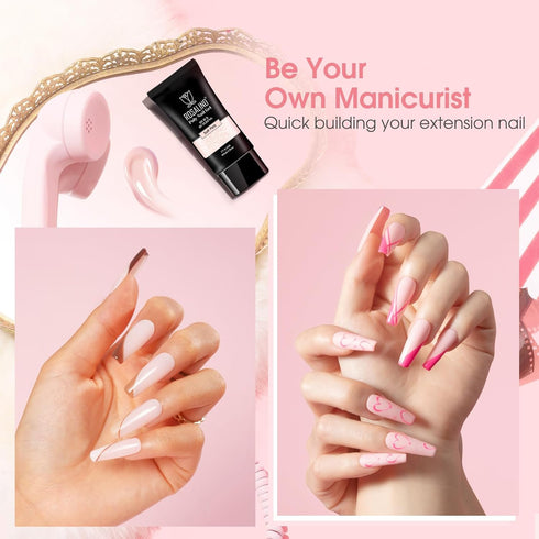 ROSALIND Soft Pink Poly Nail Gel, 2 oz Poly Extension Gel for Nail Art Decoration, Easy to DIY, Pink Nail Enhancement