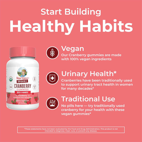 Organic Cranberry Gummies by MaryRuth's - 500mg Cranberry Supplement for Urinary Tract Health, 30 Servings