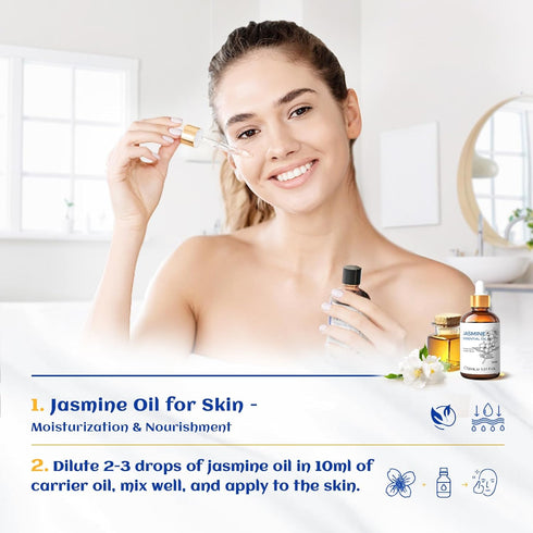 HIQILI Jasmine Essential Oil, 1 Fl Oz - 100% Pure Natural for Diffuser, Hair, Skin, Perfume Making