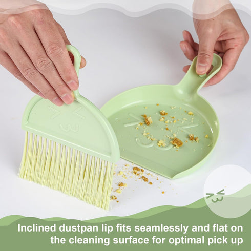 Small Broom and Dustpan Set - 2PCS Mini Dust Pan and Brush Combo for Home, Table, Countertop, and Sofa, Grey Green