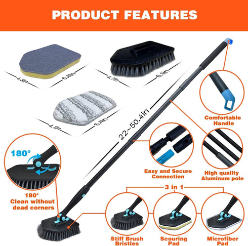 Set, 3 1 50.4'' KEEPOW Scrub Cleaning Brush in Tub and Tile Scrubber Brush with Extendable Long Handle with Bristle