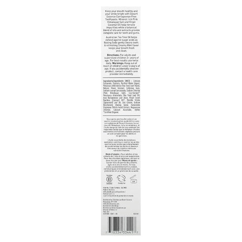 Desert Essence Pink Himalayan Salt Toothpaste, 6.25 Ounce, Creamy Mint, Complete Oral Care, Carrageenan Free