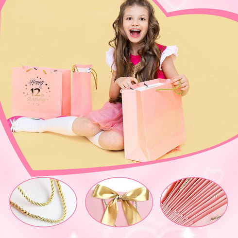 Yiran 13 13 Birthday Gift Bag with Handles and Ribbon for Year Old Gilrs Gift Wrapping, Sweet Paper Gift Bags, Teens
