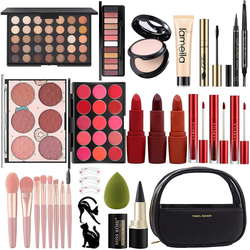 MISS ROSE M All In One Full Makeup Kit, Multipurpose Women's Makeup Set for Beginners and Professionals (Black)
