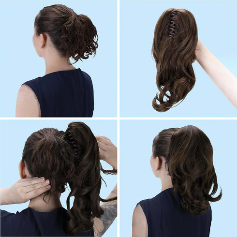 PRETTYSHOP 14" Hair Piece Ponytail Extension, Straight Light Curled, Heat-Resisting, Medium Brown H85_12