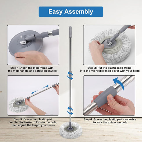 Microfiber Dust Mop Pads, Replacement Mop Heads for Tilldawn Adjustable Wall Cleaning Mop, 2 Pack, Grey