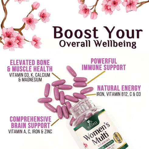 Immune 120 Multivitamin for Women - Essential Daily Womens Multivitamins with Calcium, Folic Acid, Vitamin A, C, D, E