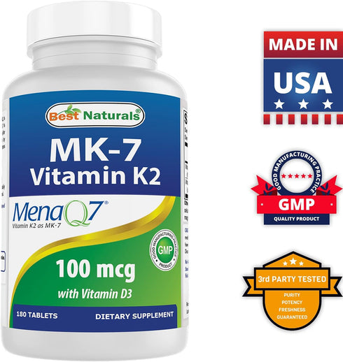 Best Naturals Vitamin K2 (MK7) with D3, 180 Tablets for Bone & Heart Health (5000 IU D3 & 100 mcg K2 MK7)