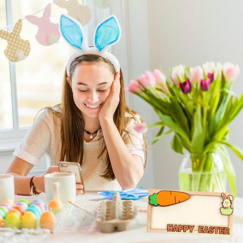 SJFBJNJHJ 6 Pcs Easter Money Holders, Wooden Bunny Card Easter Money Holders for Cash, Basket Stuffer and Spring Box