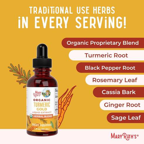 MaryRuth Organics Turmeric Gold Liquid Drops | Herbal Blend with Turmeric Curcumin, Black Pepper & Ginger Root (1oz)
