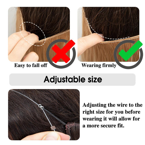SARLA Invisible Wire Hair Extensions, 3 Clips Synthetic Wavy Curly Hairpiece, Adjustable Transparent Headband, 16 Inch