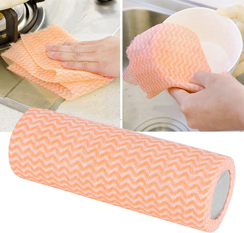 Cleaning Cloths Wipe Roll, Reusable Kitchen Cleaning Wipe, Wash Rags for Home, Kitchen Use (Orange)