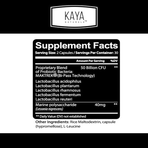 Kaya Naturals Probiotic 50 Billion CFU | Probiotics for Women, Probiotics for Men and Adults, Natural | Gut Health & Immune Support Supplement | Provides Digestive Support - 60 Vegetable Capsules