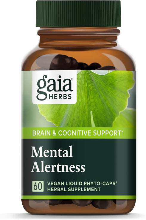 Gaia Herbs Mental Alertness - Brain Support Supplement with Eleuthero, Ginkgo, Gotu Kola & More - 60 Vegan Caps