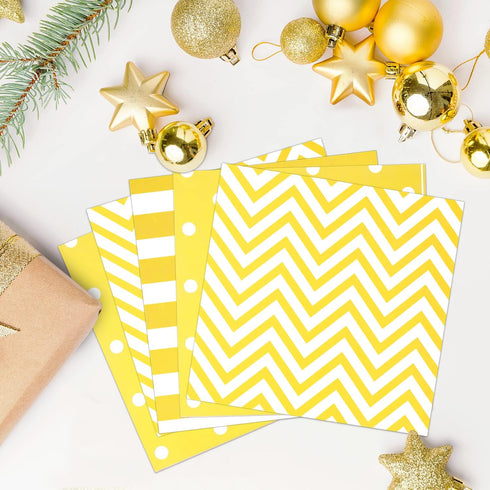 Disposable Yellow Paper Luncheon Party Napkins, Striped Chevron Polka Dot, 60 Count, 13"x13"