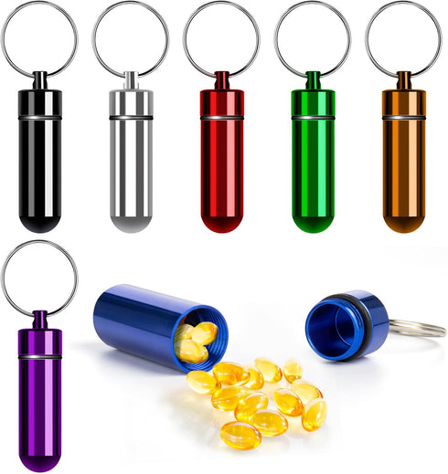 Small Travel Pill Container Holder Keychain - 7 Pack Portable Mini Waterproof Pill Case for Purse & Outdoor Travel