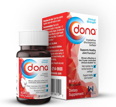 DONA Crystalline Glucosamine Sulfate, 1500 Mg Joint Supplement Pills for Knee Comfort, 60 Count