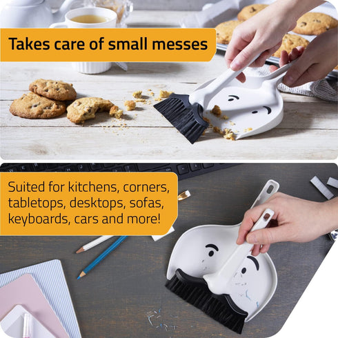 Peleg Design Dustache Mini Dustpan and Brush Set, Small Broom and Dustpan Set with Mustache Design for Home & On-The-Go
