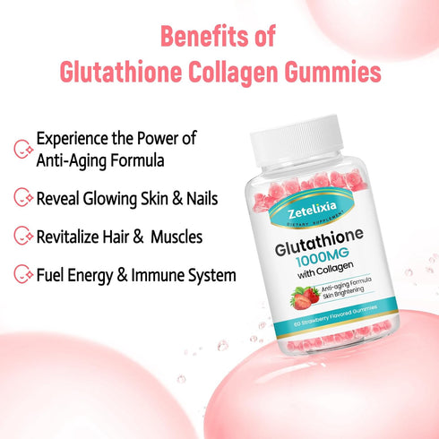 Glutathione Collagen Gummies with Cysteine for Hair Skin Nails - Vegan, Sugar Free, 60 Count