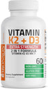 K2 (MK7) D3 10,000 120 MK-7 60 Bronson Vitamin with Extra Strength Supplement Bone Health Non-GMO Formula IU & mcg Easy