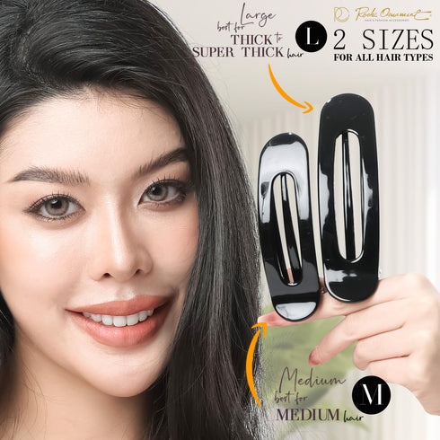 RC ROCHE ORNAMENT 6 Pcs Flat Lay Down Hair Clips - Durable Plastic Side Slide for Women Styling, Medium Black