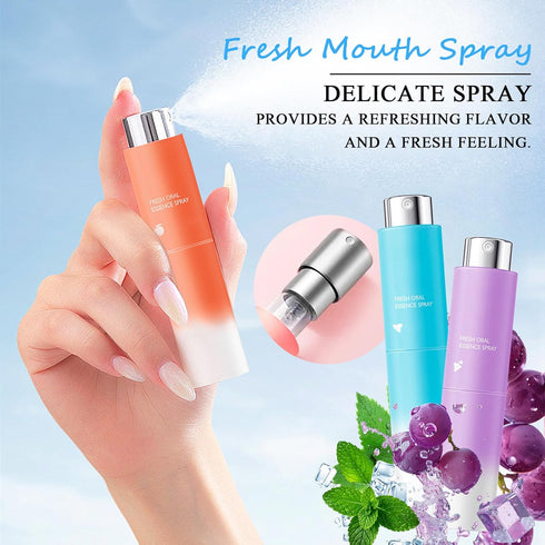 QSLYUYUAN 3PCS Breath Fresheners,Peach,Grape,Mint Flavors Fresh Breath Spray for Oral Care,Travel Size Mouth Rinse