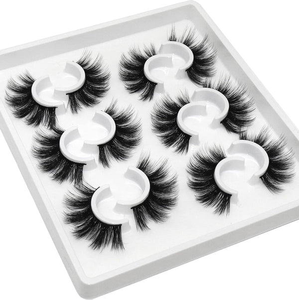 Losha Lashes 6 Pairs Fluffy False Eyelashes – 20mm Long Dramatic Faux Mink Strip 5D Lashes Pack for Makeup