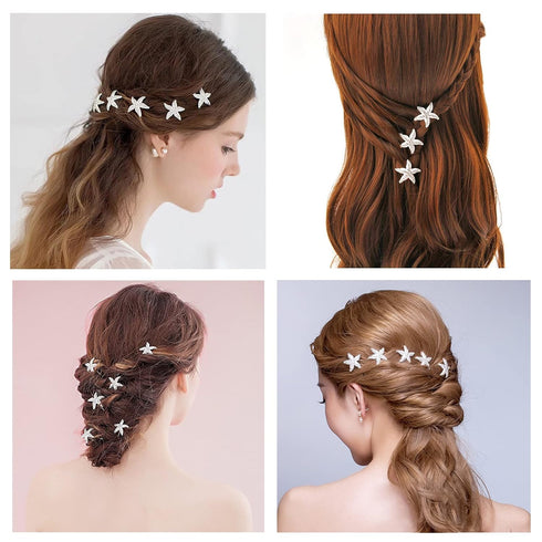 Jaciya 18 Pack Starfish Hair Pin Hair Jewelry for Beach Themed Wedding & Party, Women Headwear Accessories