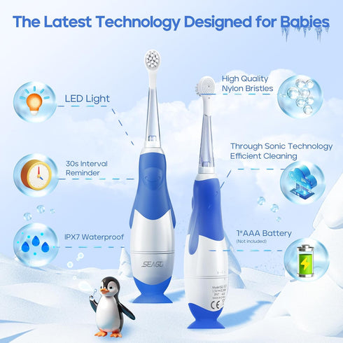 SEAGO Toddler Electric Toothbrushes, Ages 0-3 Years, with Smart Timer, 4 Replacement Brushheads