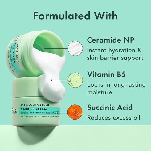 Rael Face Moisturizer, Miracle Clear Barrier Cream for Oily & Acne Prone Skin, Vegan, 1.8 oz