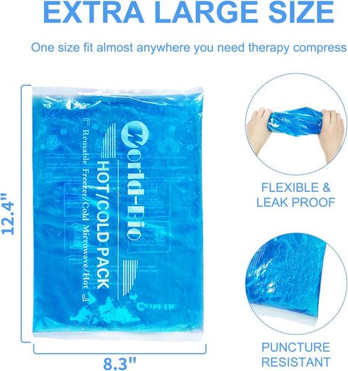 Large Reusable Ice Packs for Injuries, Flexible Cold Pack for Pain Relief, Hot/Cold Compress Therapy Gel