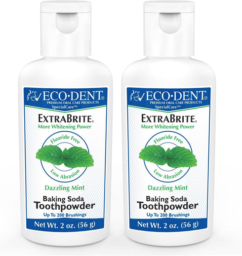 Eco-Dent ExtraBrite Baking Soda Toothpowder - Mint, Fluoride-Free Toothpaste Powder, 2 Oz Ea (Pack of 2)