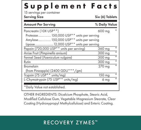 MICHAEL'S Health Naturopathic Programs Recovery Zymes - 90 Enteric Coated Tablets, Proteolytic Enzyme Supplement